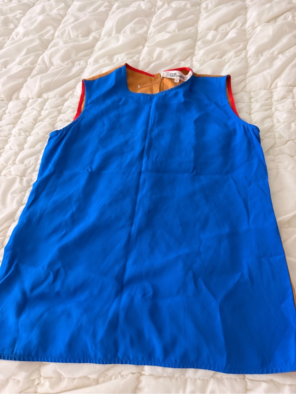 Diane Von Furstenberg Bright Blue Sleeveless Shell with Red Trim